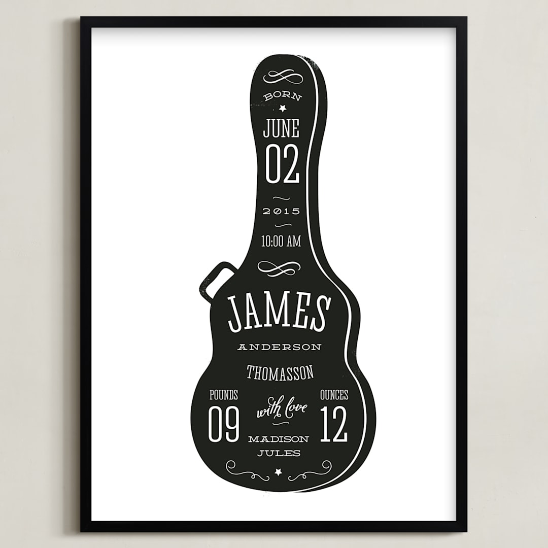 "Gig Info Guitar Case" - Personalized Art Print in Midnight by Heather Francisco - Framed