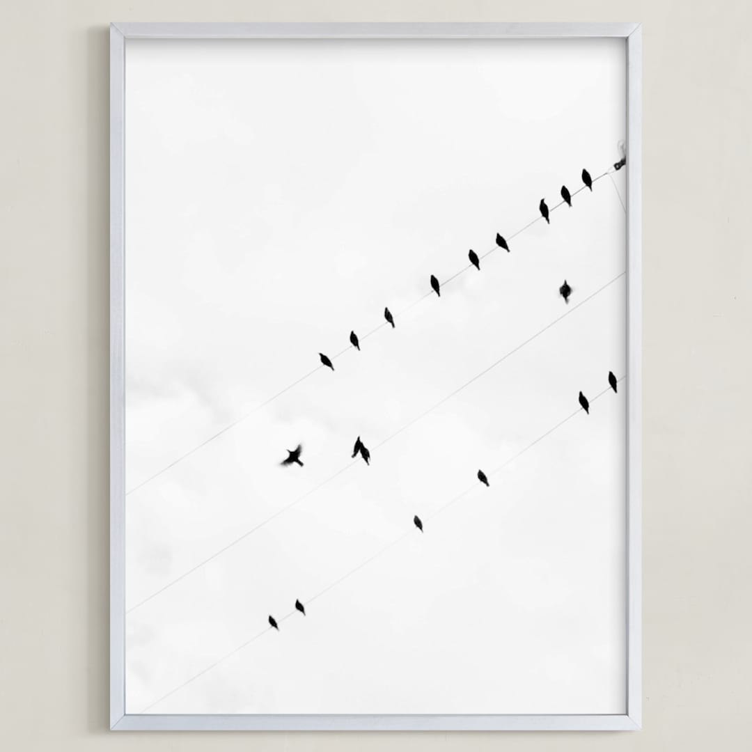 "Birds on a Wire" - Art Print in Black & White by Angela Thompson - Framed