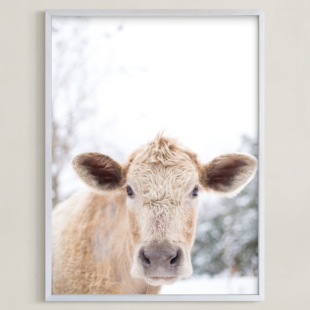 "moo cow" - Art Print in Burlap by Emily Gilbert - Framed