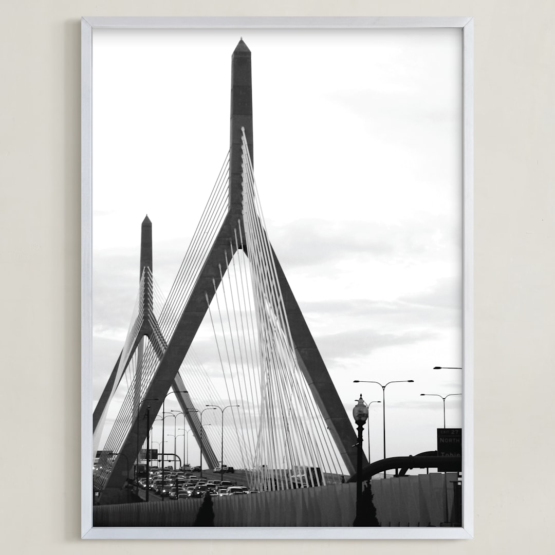 "Bridges of Boston" - Art Print in Black and White by Kelsey McNatt - Framed