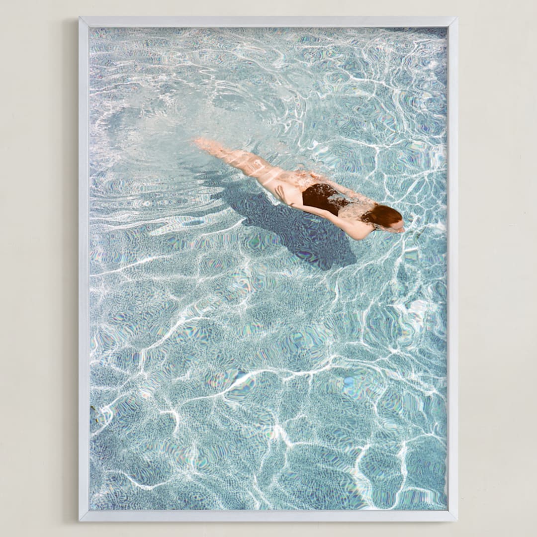 "Going for a Swim" - Art Print in Pool Blue by Whitney Deal - Framed