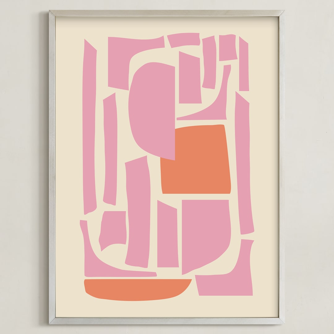 "Soulmates" - Art Print in Pink and Orange by Beth Vassalo - Framed