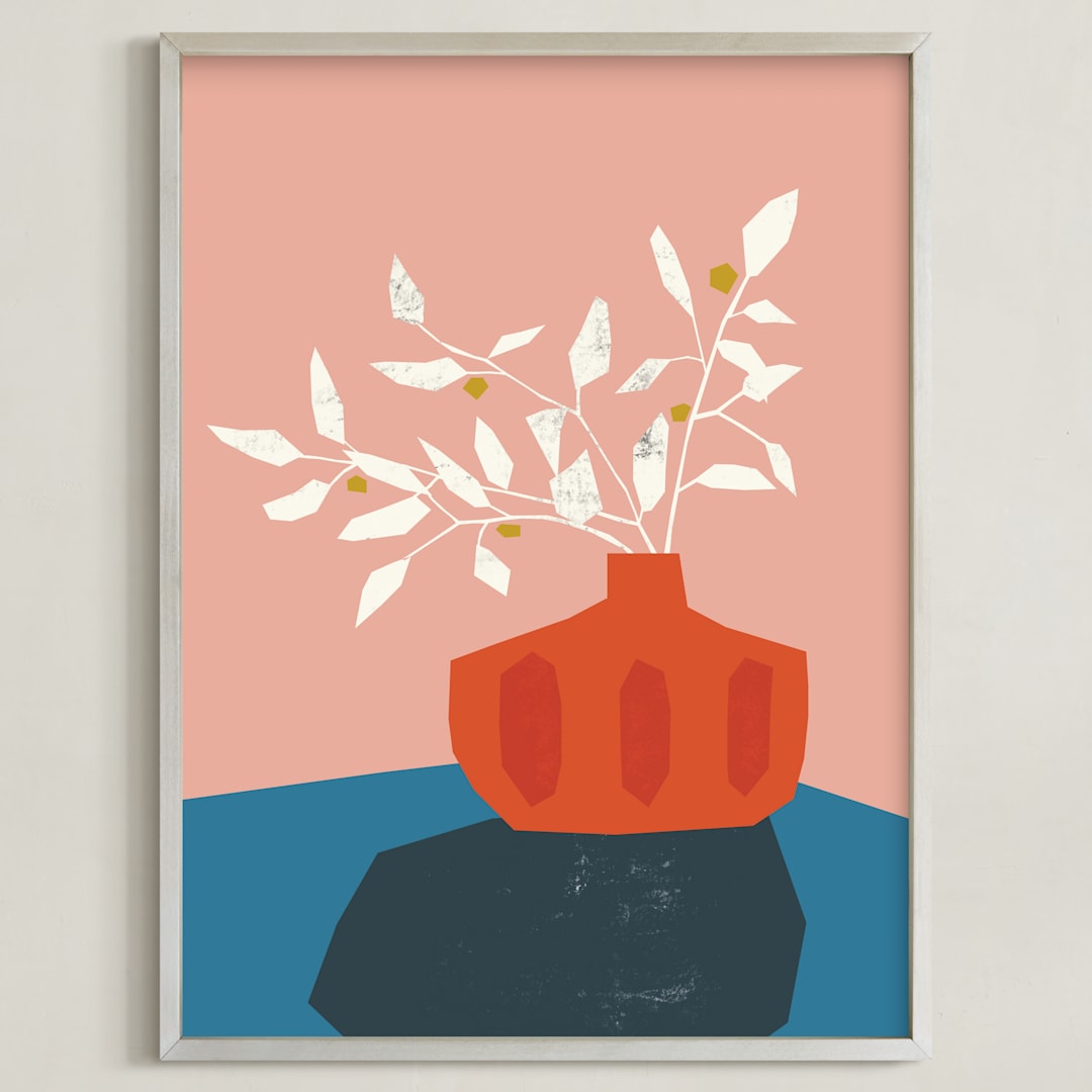 "Mid Century Vase" - Art Print in Bubble Gum by Morgan Kendall - Framed