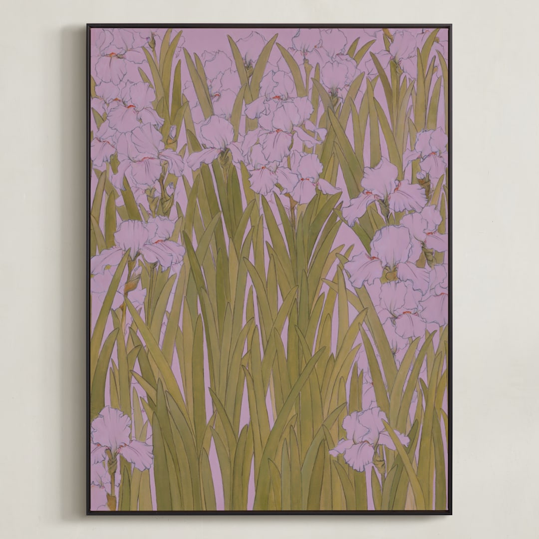 "Iris Garden" - Art Print in Dusty Lavender by Britt Friesell - Framed Canvas