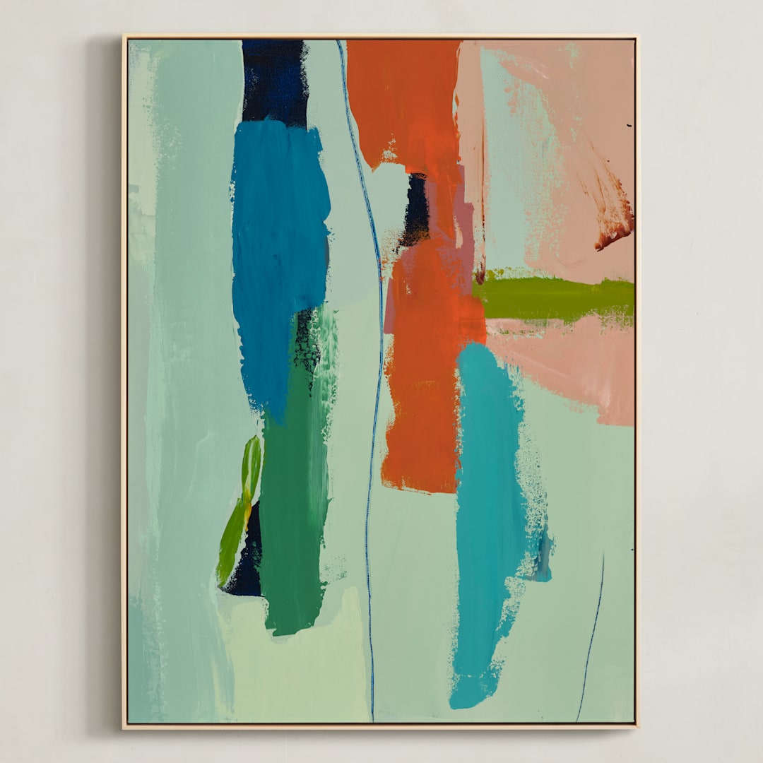 "The Harbor Diptych 2" - Art Print in Turquoise by Caryn Owen - Framed Canvas