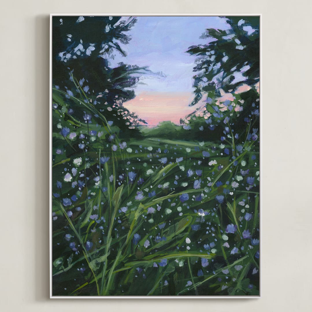 "Wildflowers At Dusk" - Art Print in Dark Emerald Green by Weronika Zubek - Framed Canvas