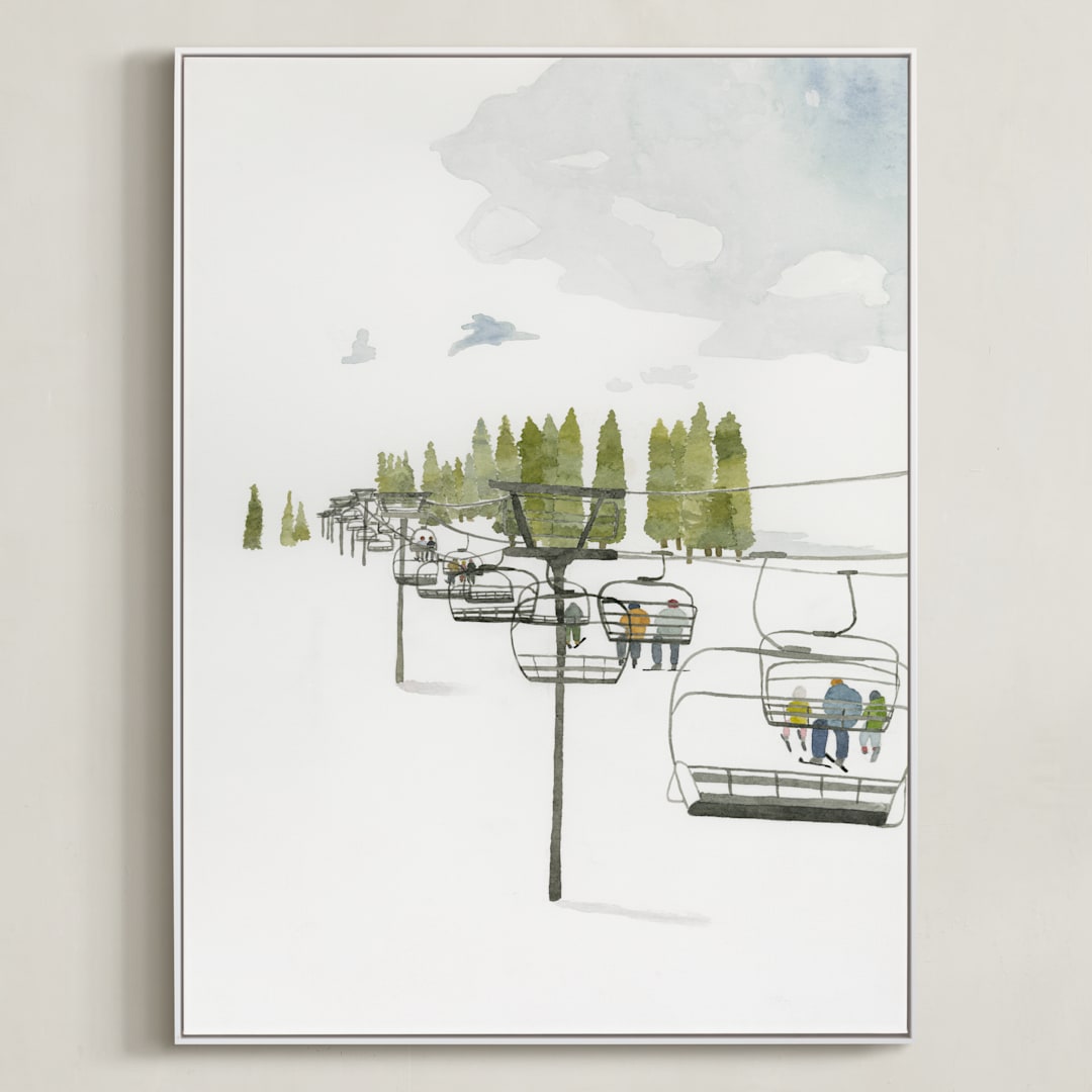 "Ski Lift" - Art Print in Pine by Monica Loos - Framed Canvas