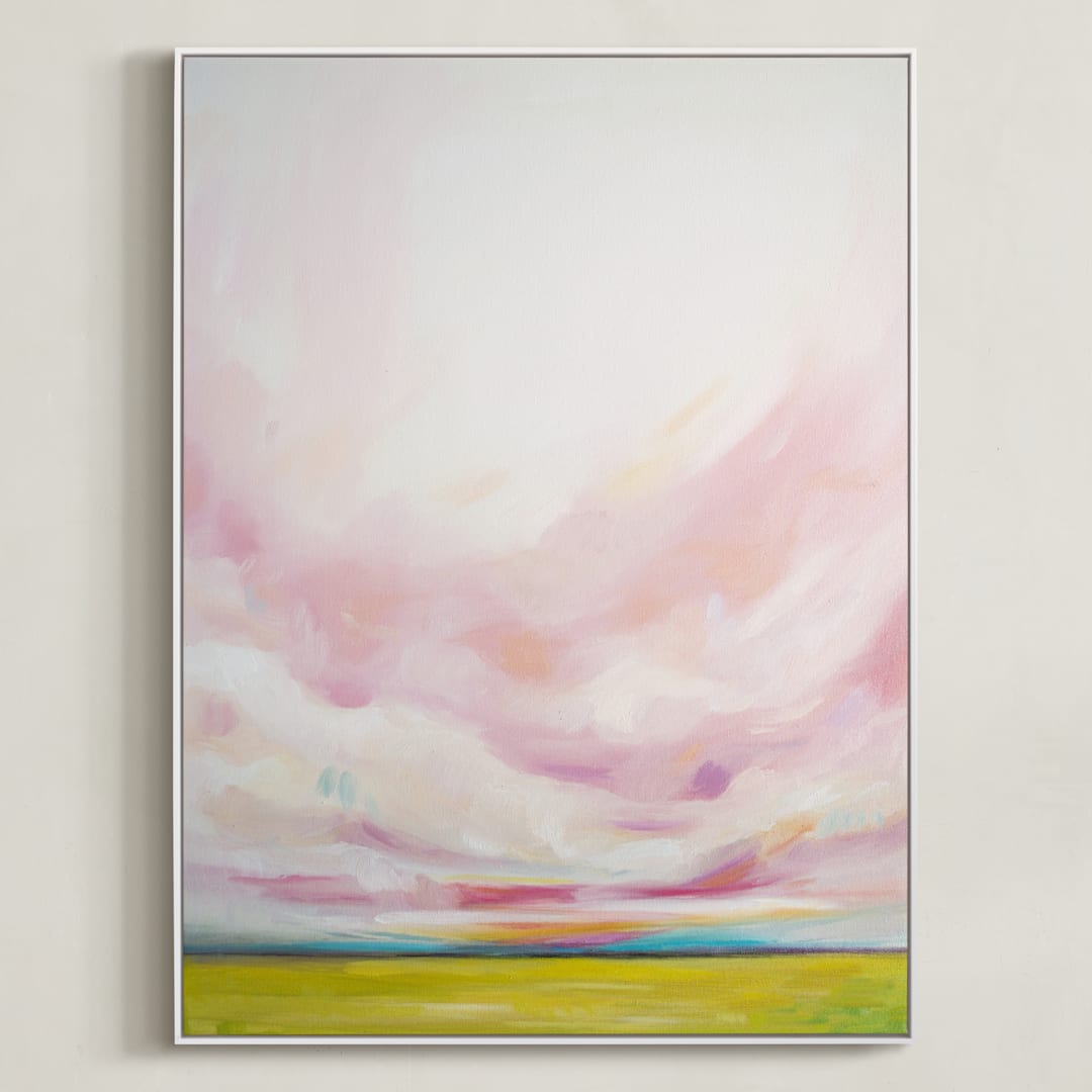 "Leave Behind the Shadows" - Art Print in Pink by Emily Jeffords - Framed Canvas