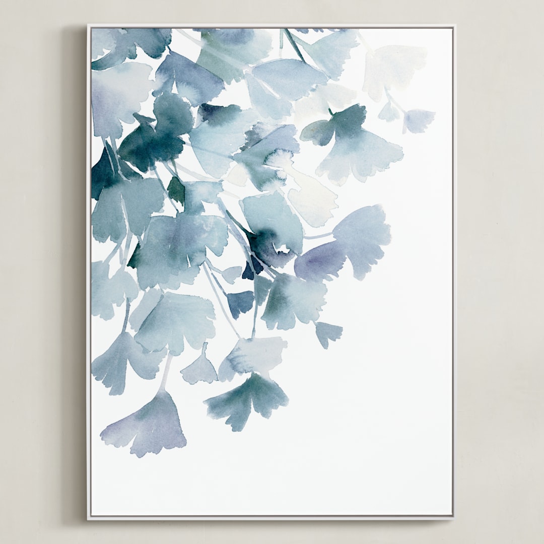 "Blue Ginkgo" - Art Print in Mute Indigo by Yao Cheng Design - Framed Canvas