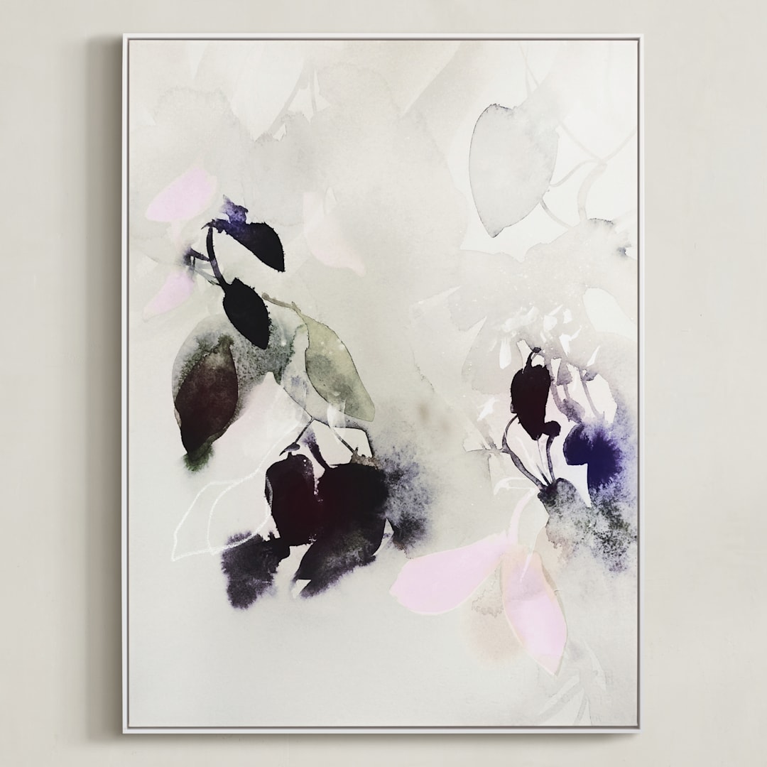 "Evening Flora" - Art Print in Pink Gray by Marta Spendowska - Framed Canvas