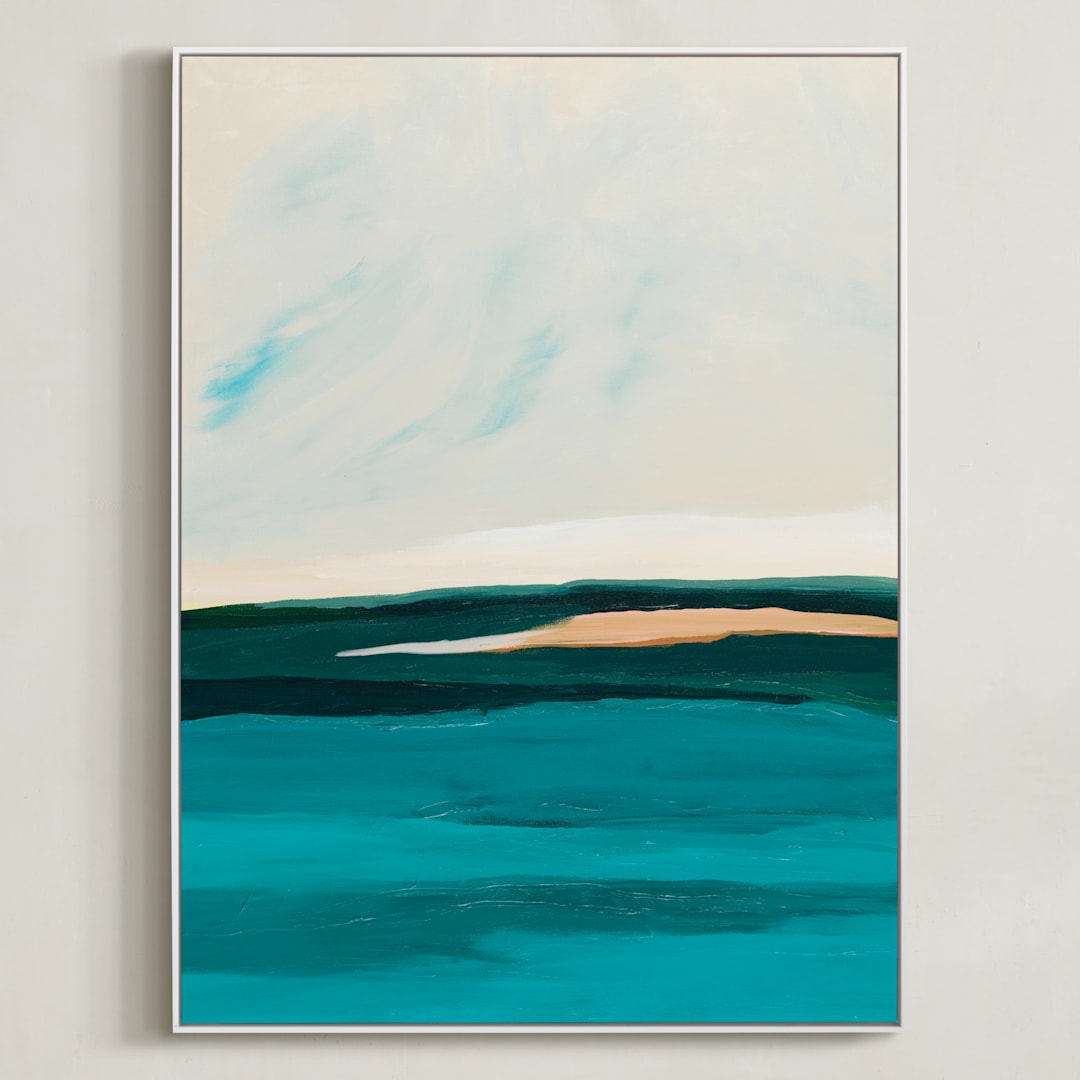 "Hawaiian Reef Abstract Painting" - Art Print in turquoise blue by Caryn Owen - Framed Canvas