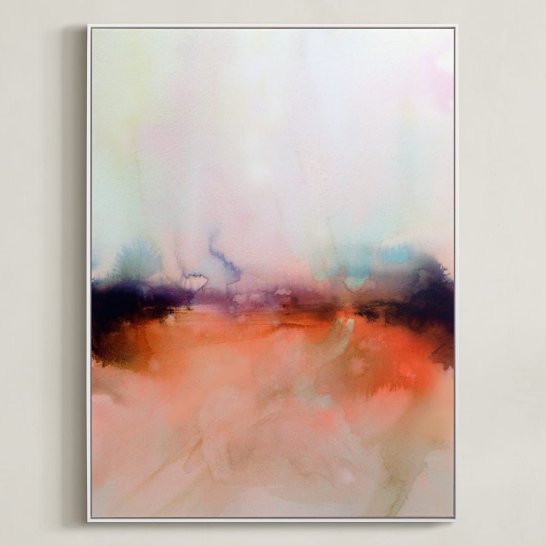 "Abstract Lands Series : Fields 4" - Art Print in Fire Red by Marta Spendowska - Framed Canvas