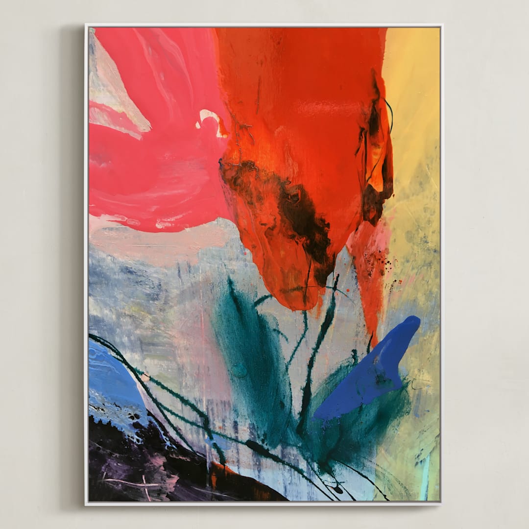 "Flower Water Vase" - Art Print in red rose by gloria blatt - Framed Canvas