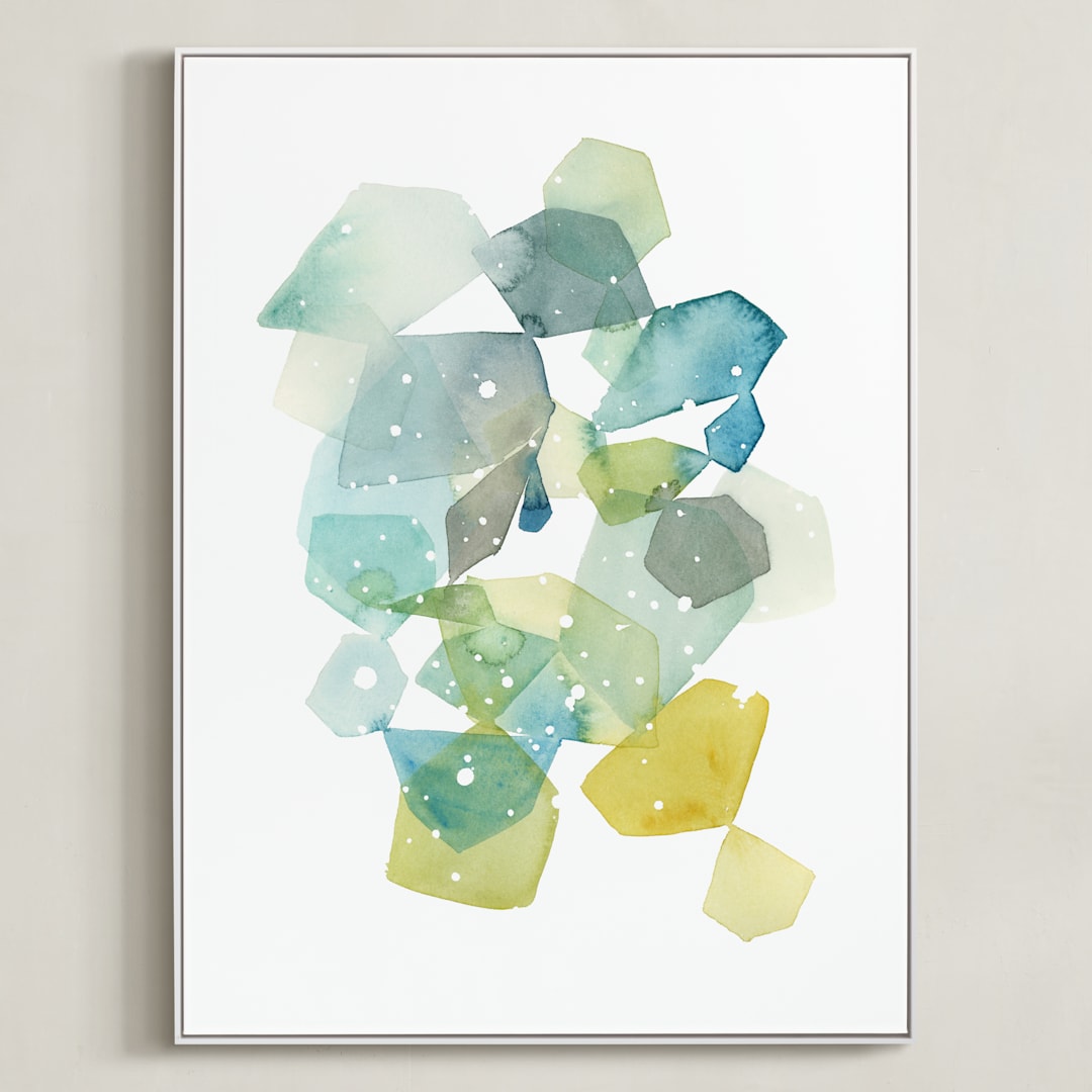 "Hexagon with Dots in Blue" - Art Print in Turquoise by Yao Cheng Design - Framed Canvas