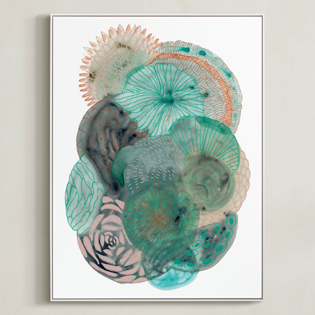 "Grey Thoughts" - Art Print in Teal by Maggie Ramirez Burns - Framed Canvas