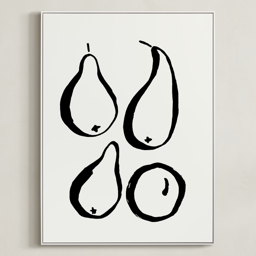 "Still-life with four pears" - Art Print in Black and Off-white by Sonya Percival - Framed Canvas
