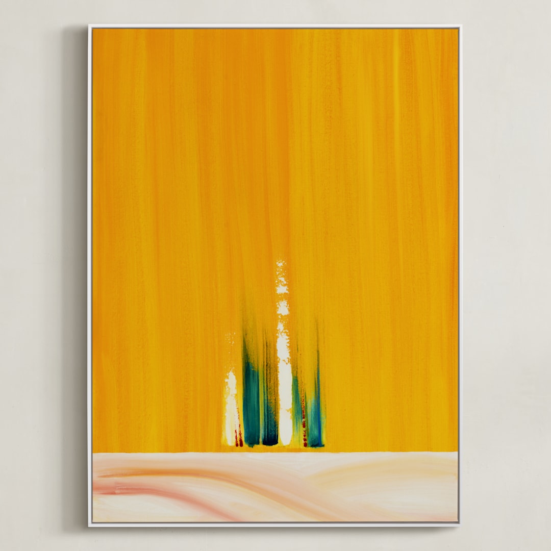 "Emerging" - Art Print in Orange Yellow by Jennifer Spencer - Framed Canvas