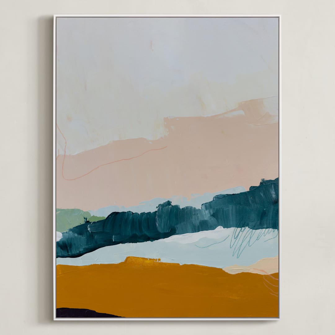 "Moving Mountains I" - Art Print in River Blue by Kayla King - Framed Canvas