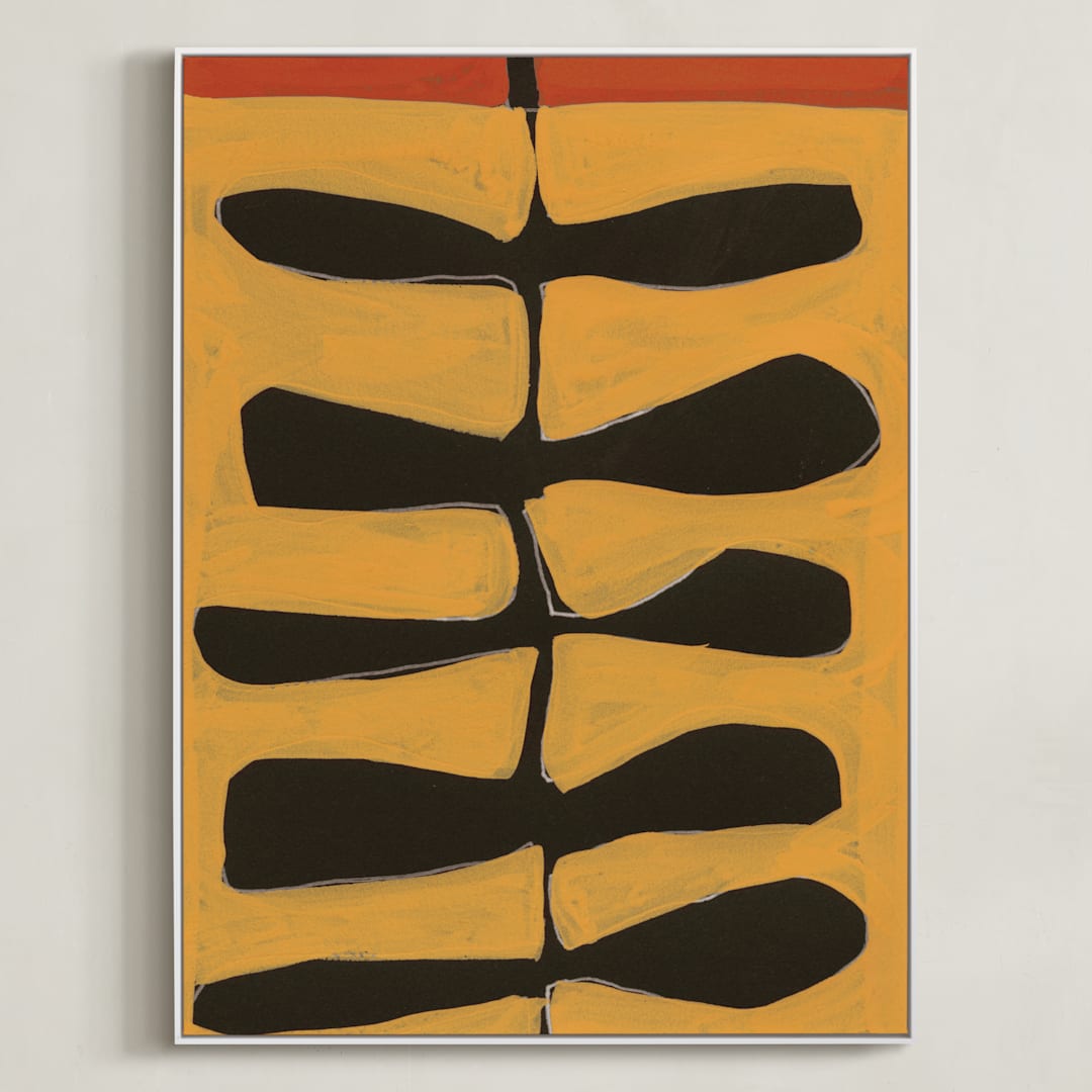 "Leaves and a Stem" - Art Print in orange by Deborah Velasquez - Framed Canvas