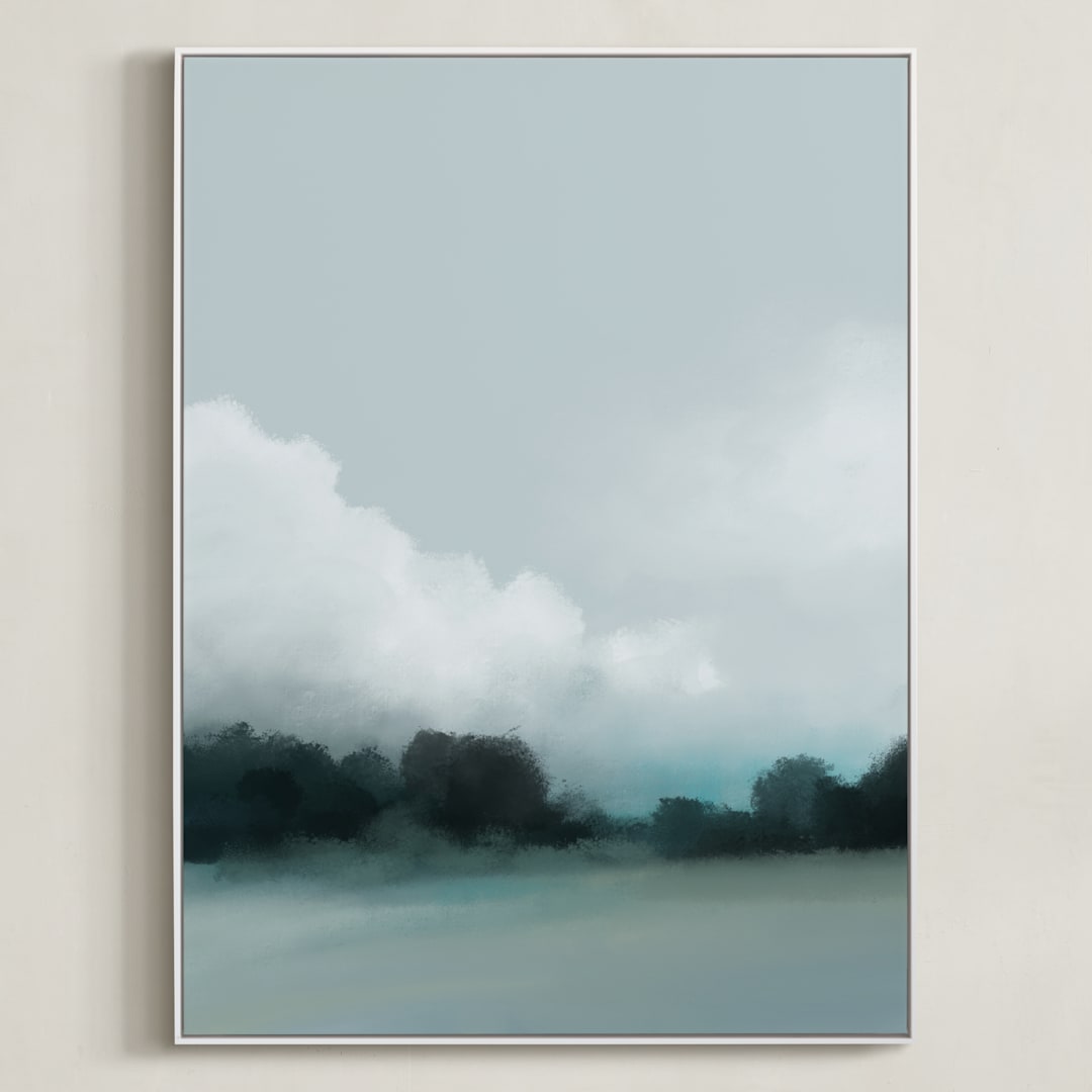 "Anchored Here II" - Art Print in Blue Grey by Shraddha Dharia - Framed Canvas