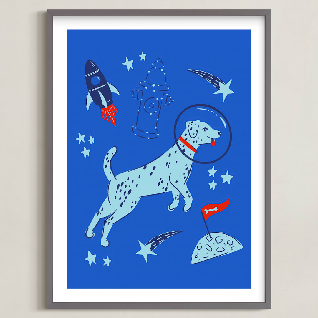 "Space Pup" - Art Print in Celestial by Kristin Mastoras - Framed