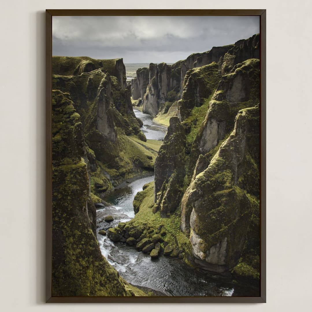 "Icelandic Canyon" - Art Print in Moss by Taryn Schumacher - Framed