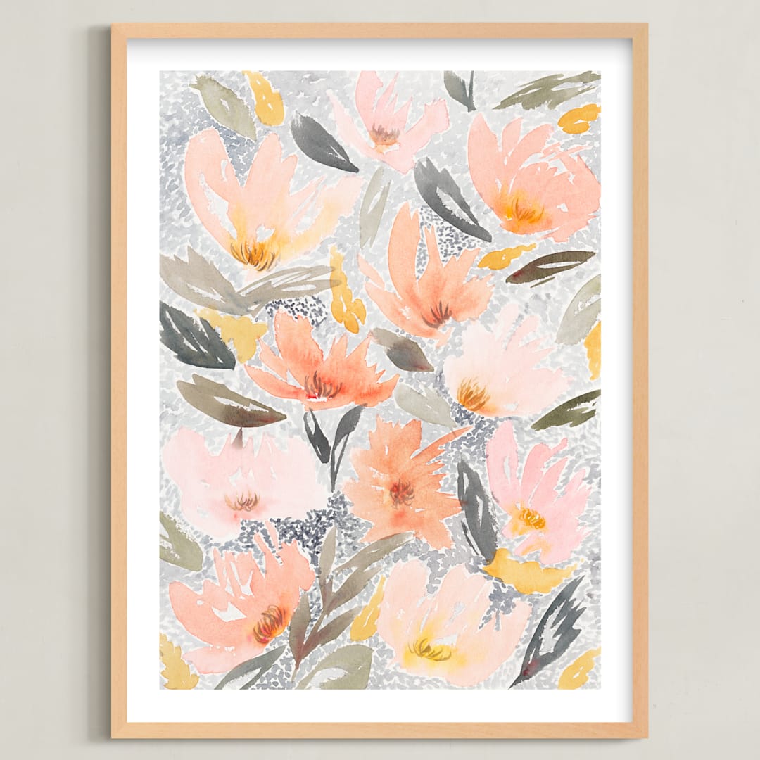"Speckled Garden" - Art Print in White by Whitney Rainsdon - Framed