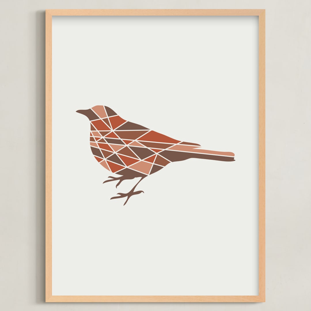 "Bird Geometry" - Art Print in Red Sienna by Jennifer Morehead - Framed