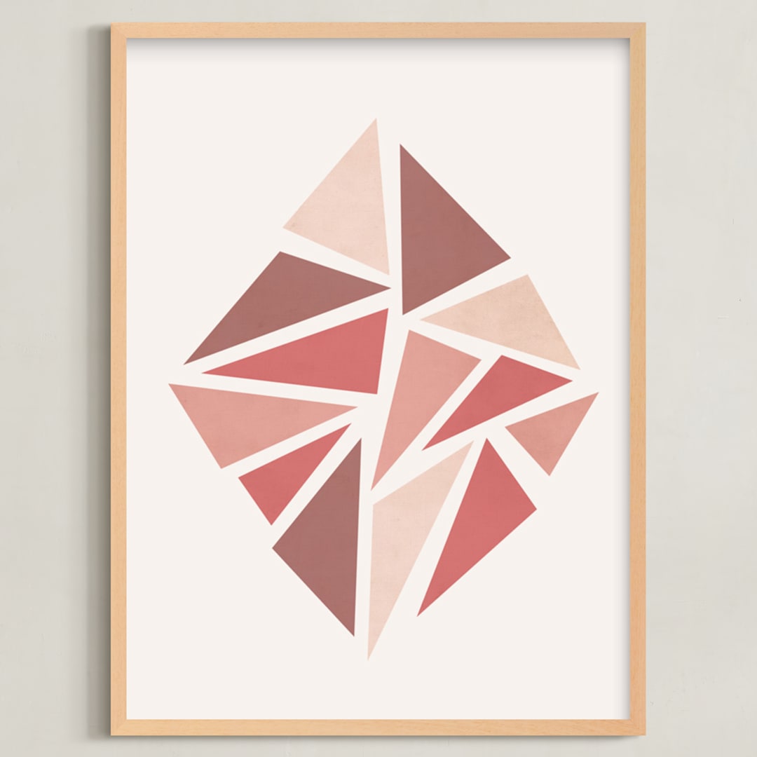 "Shattered Series Diamond" - Art Print in Coral by Jennifer Morehead - Framed