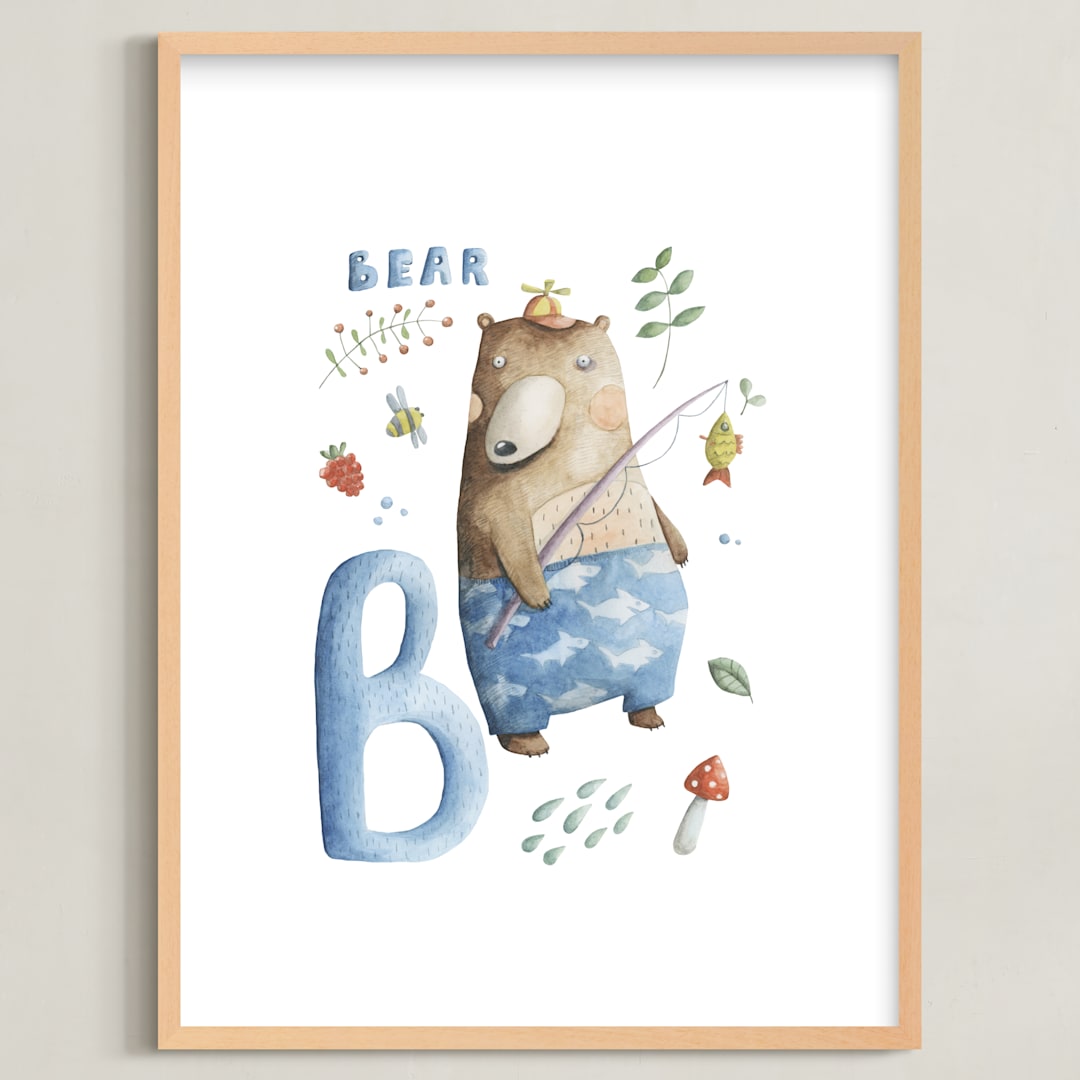 "B is for Bear" - Art Print in Bear brown by Anastasia Semanina - Framed