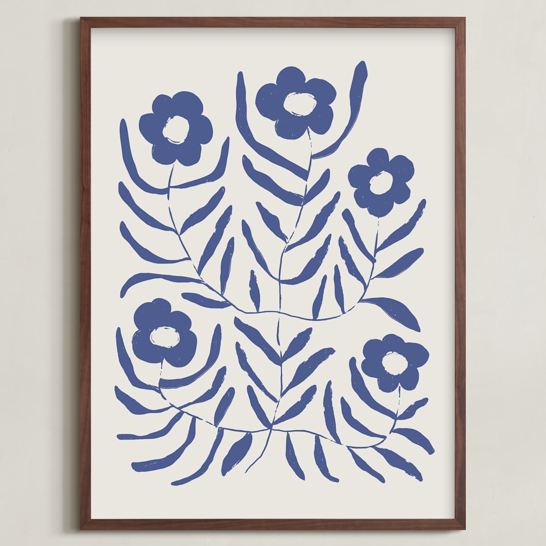 "Bloom 2" - Art Print in Denim by Kelly Watkins - Framed