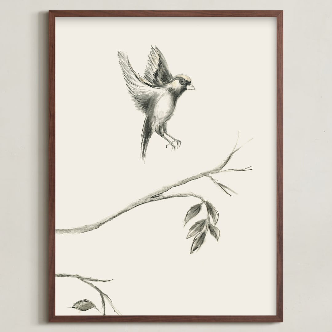 "Birds II" - Art Print in Sand by Teju Reval - Framed
