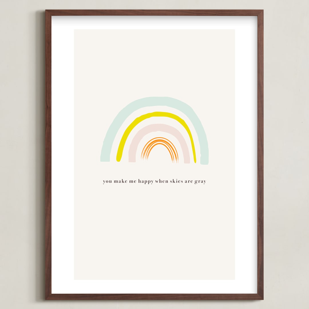 "You Make Me Happy" - Art Print in White by Joyce Pinheiro - Framed