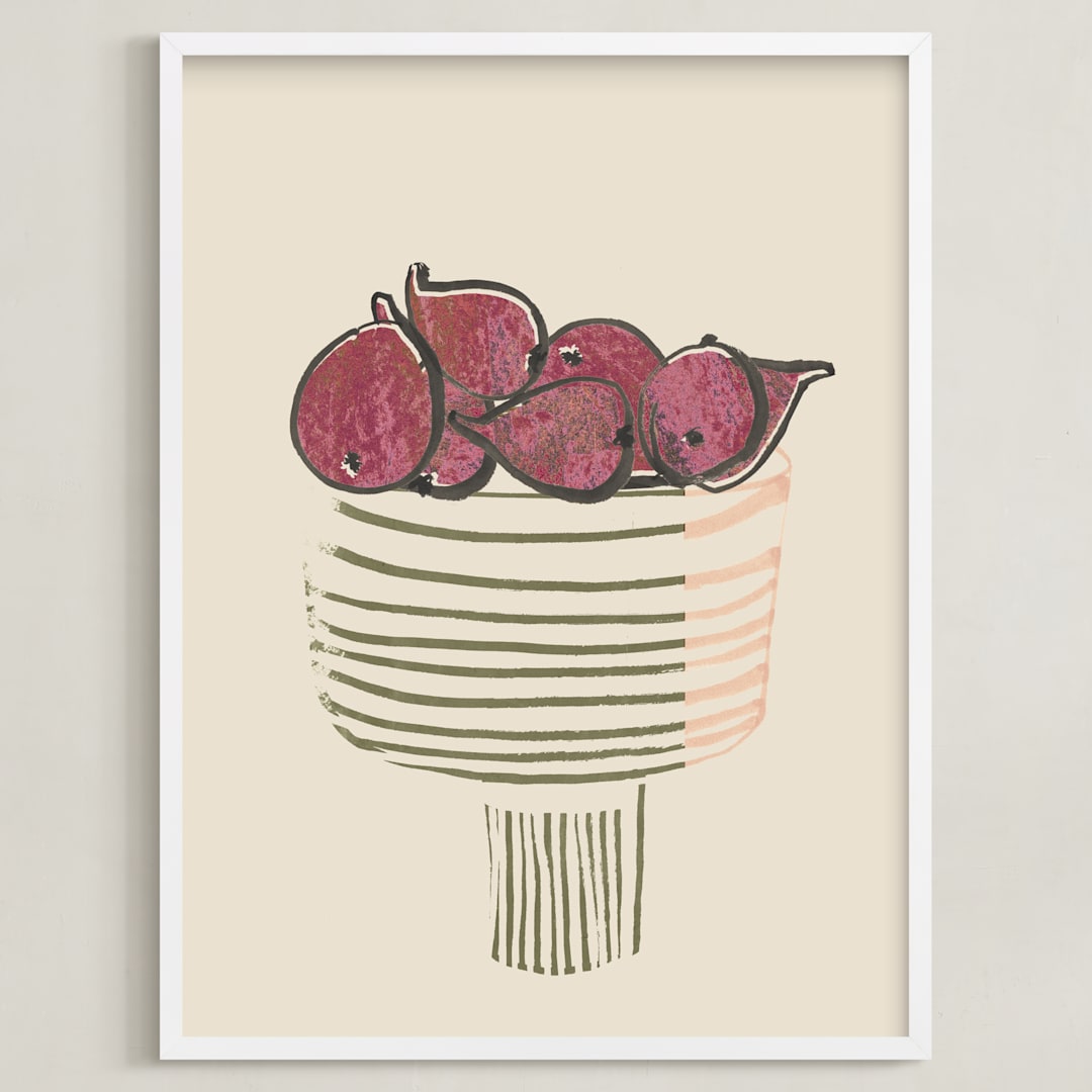 "Bowl of figs" - Art Print in ripen figs burgundy by Bethania Lima - Framed