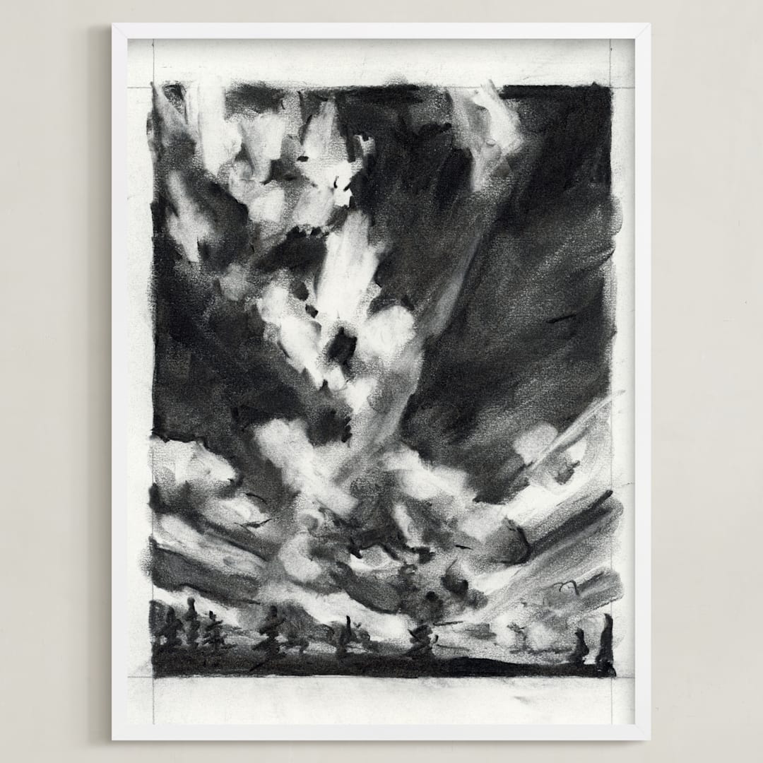 "plume" - Art Print in Charcoal by Kelly Johnston - Framed