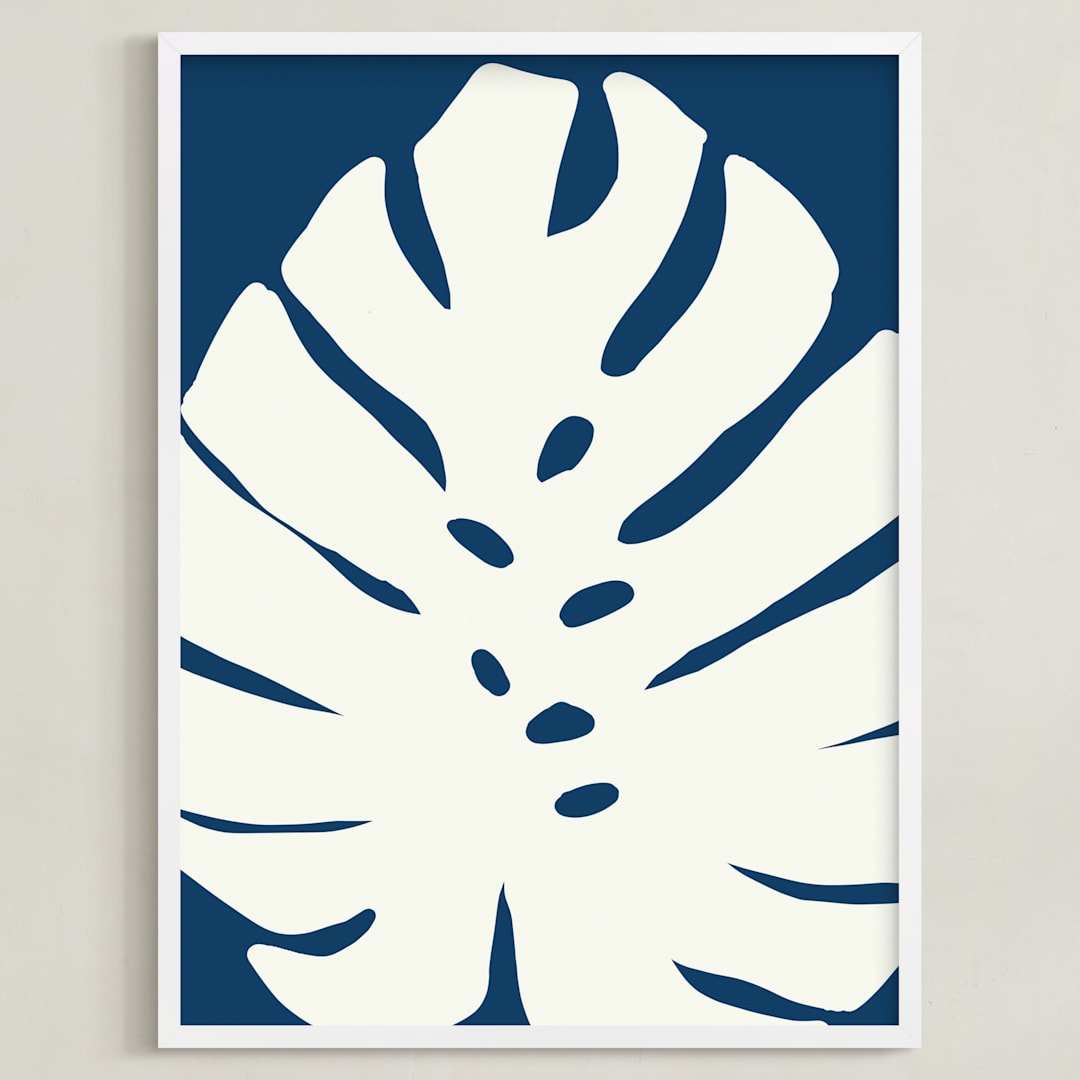 "Botanical on Indigo" - Art Print in Indigo Blue by Deborah Velasquez - Framed