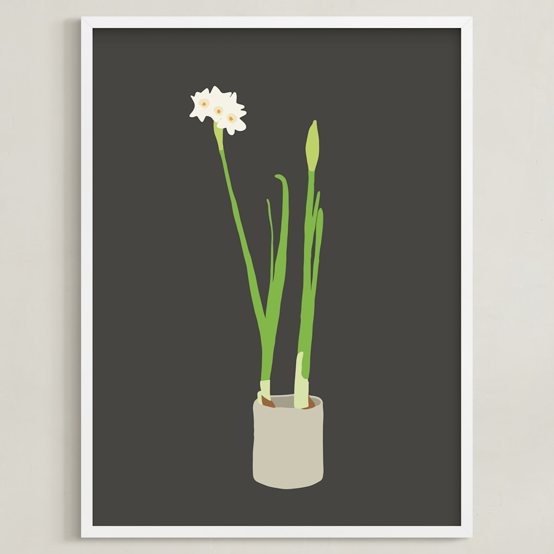 "Paperwhites" - Art Print in Charcoal by Jorey Hurley - Framed