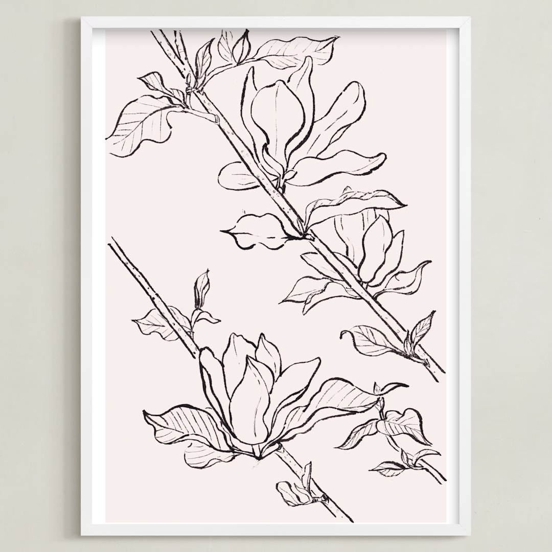 "magnolia study" - Art Print in peach by Qing Ji - Framed