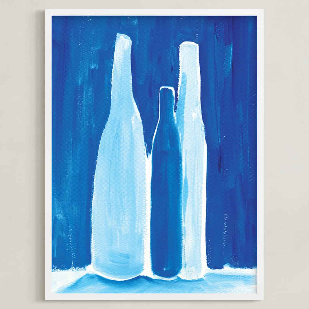 "3 bottles" - Art Print in Azul by Robin Ott - Framed