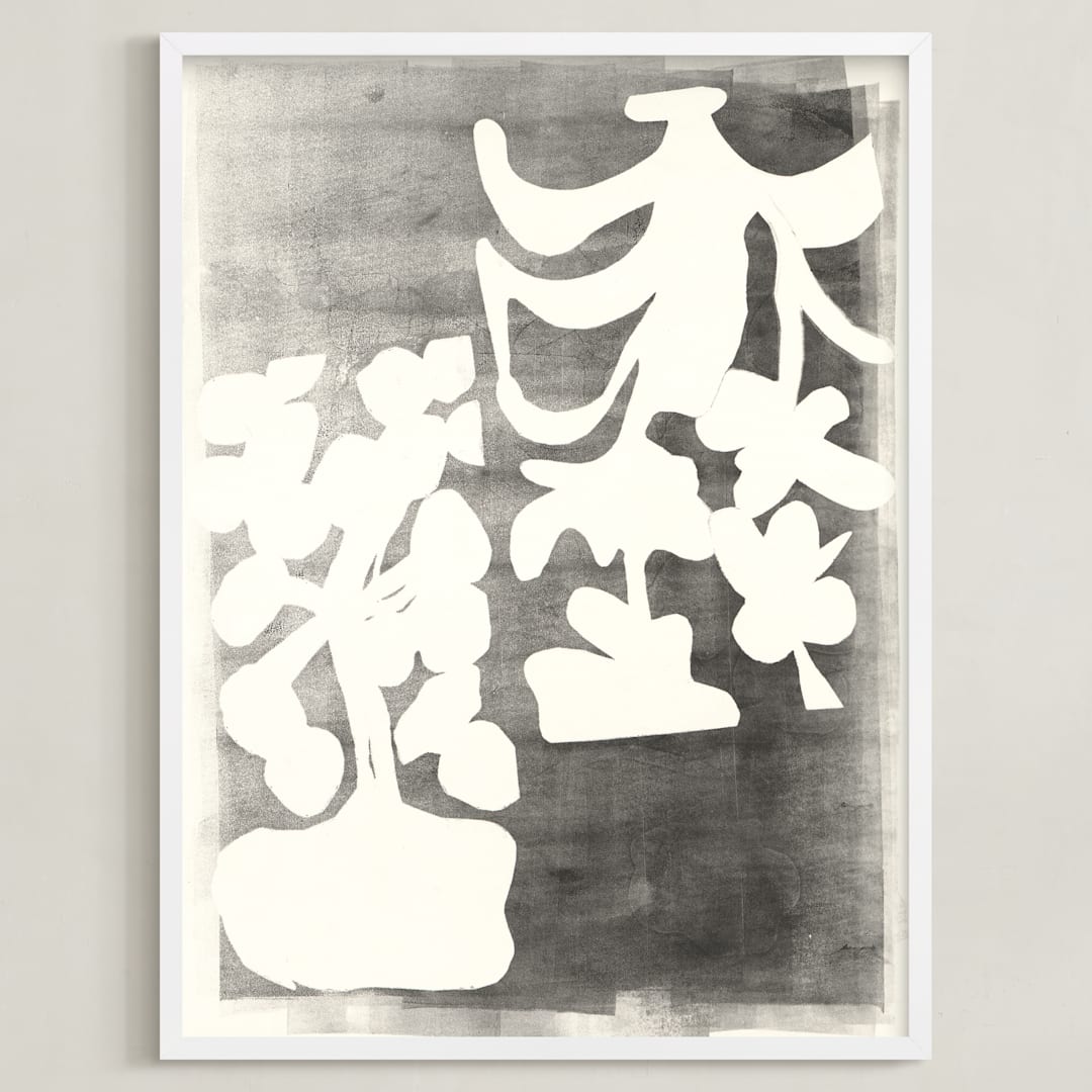 "Modern Floral Series #2" - Art Print in Black and White by Angela Simeone - Framed