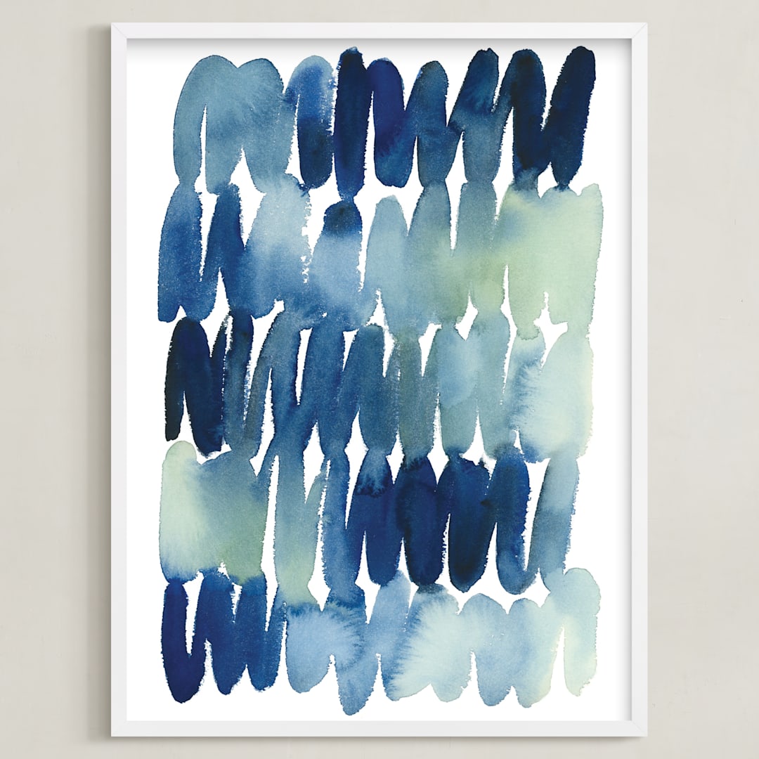 "Scribbles in Blue" - Art Print in Indigo by Yao Cheng Design - Framed