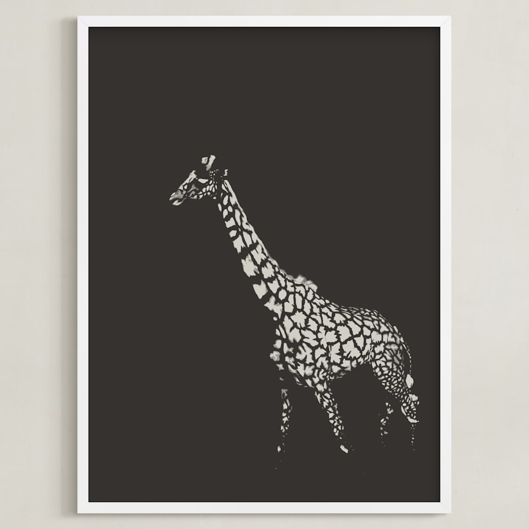 "fading giraffe" - Art Print in Charcoal by Erin Niehenke - Framed