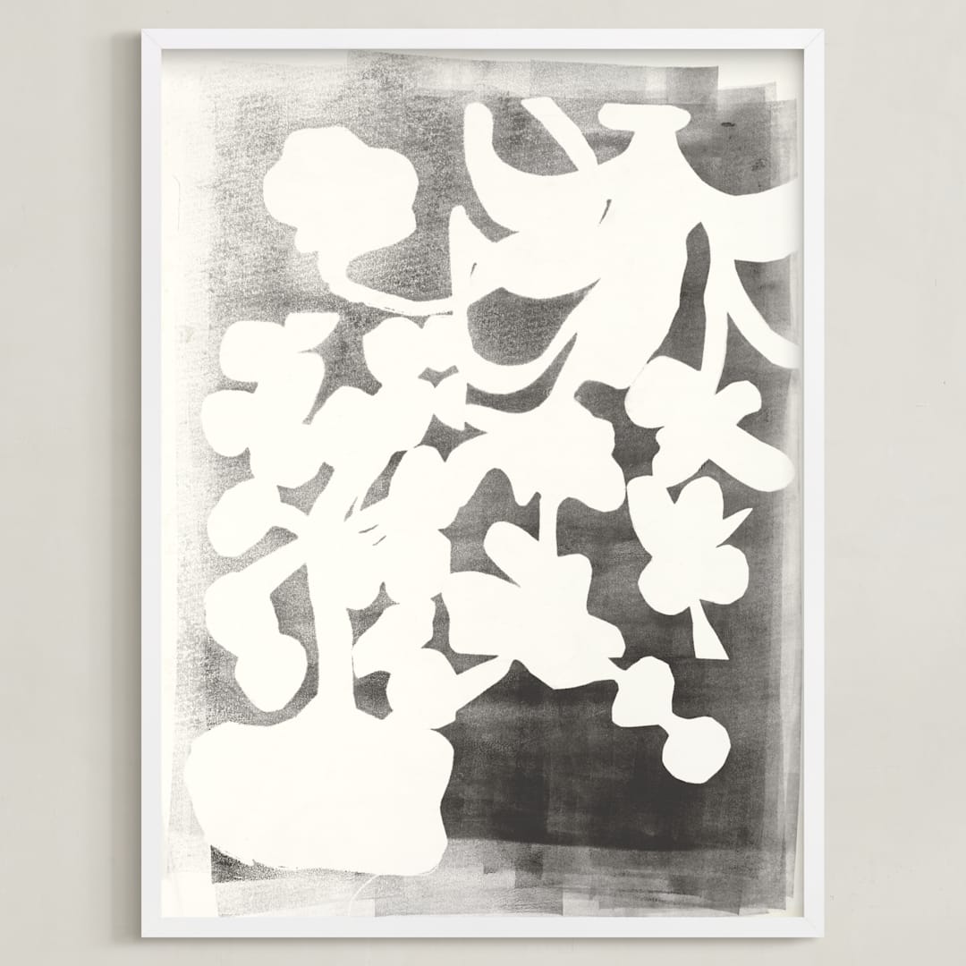 "Modern Floral Series 1" - Art Print in Black and White by Angela Simeone - Framed