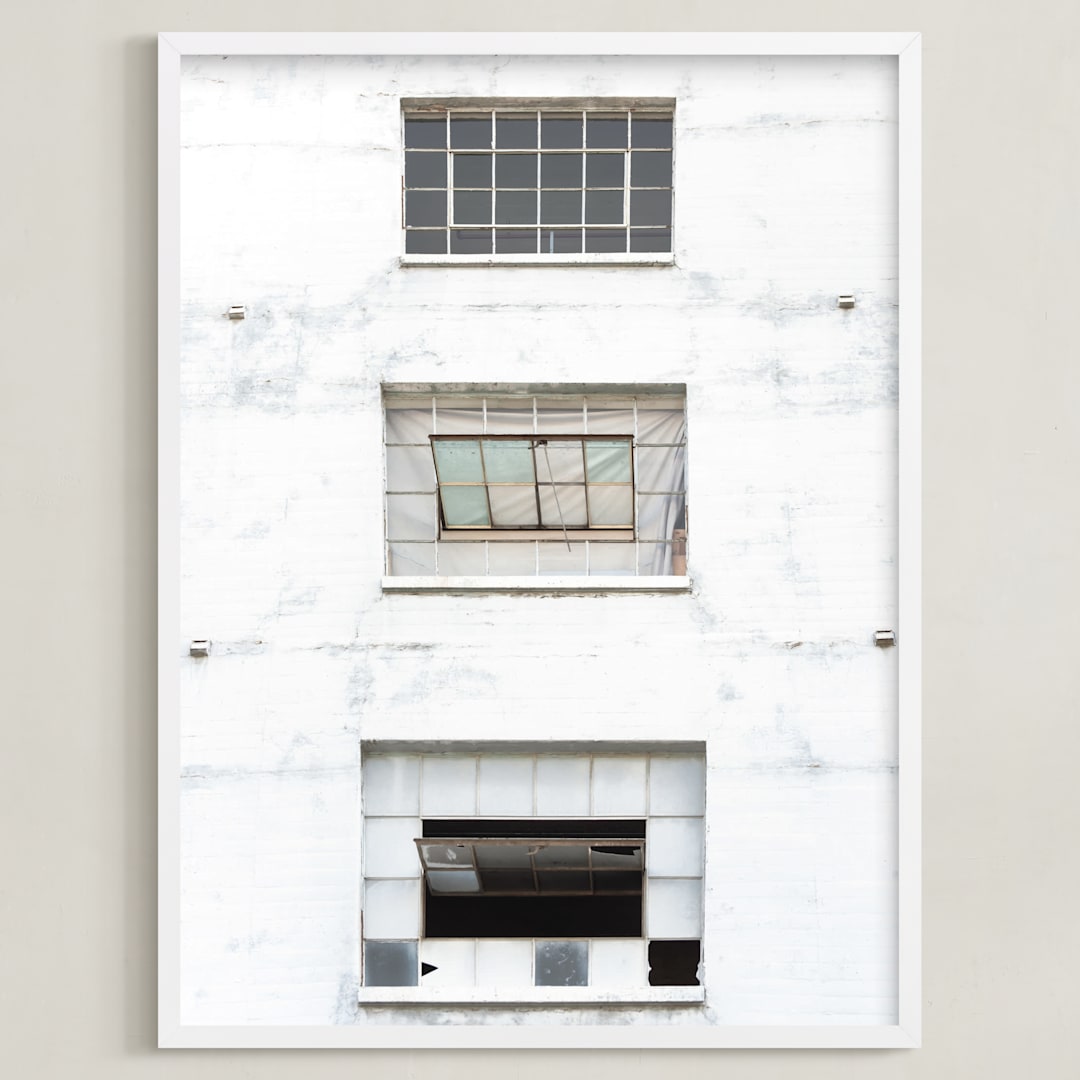 "Three Windows" - Art Print in distressed white by Kamala Nahas - Framed