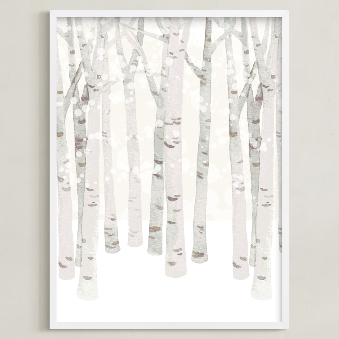 "Birch Woods in Winter" - Art Print in Ivory by Shannon Chen of Four Wet Feet Studio - Framed