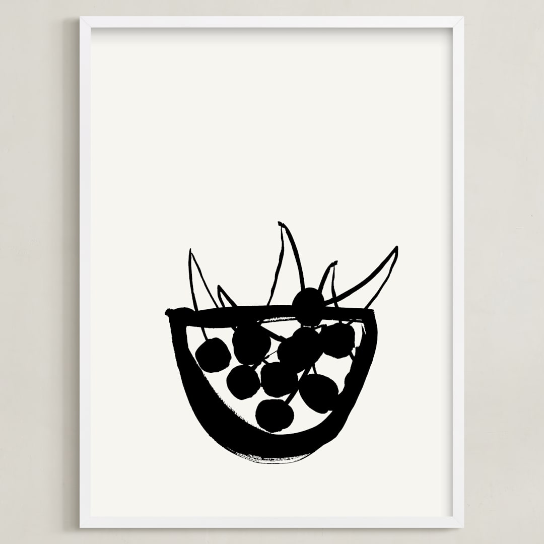 "Life is a bowl of cherries" - Art Print in Black and Off-white by Sonya Percival - Framed