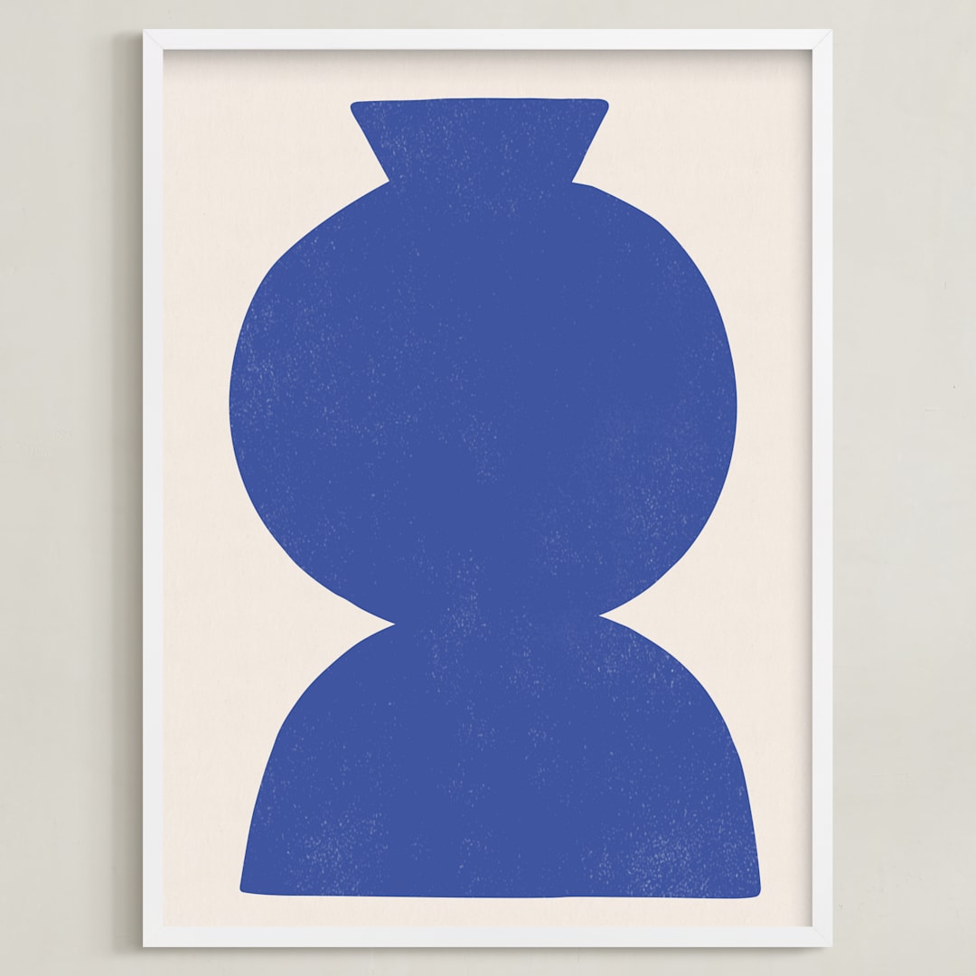 "Ceramic Vase Still Life" - Art Print in Brave Blue by Roseanne Kenny - Framed