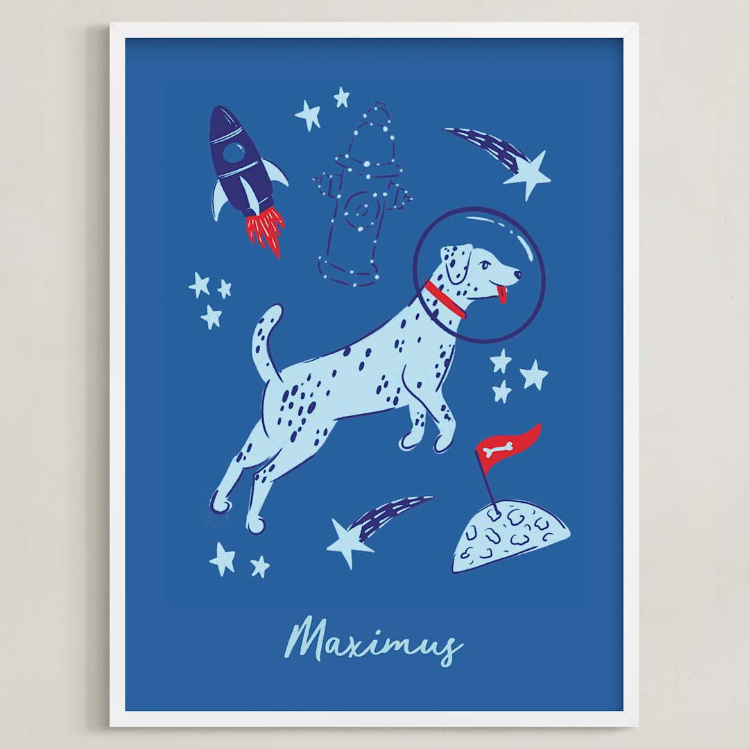 "Space Pup" - Personalized Art Print in Celestial by Kristin Mastoras - Framed