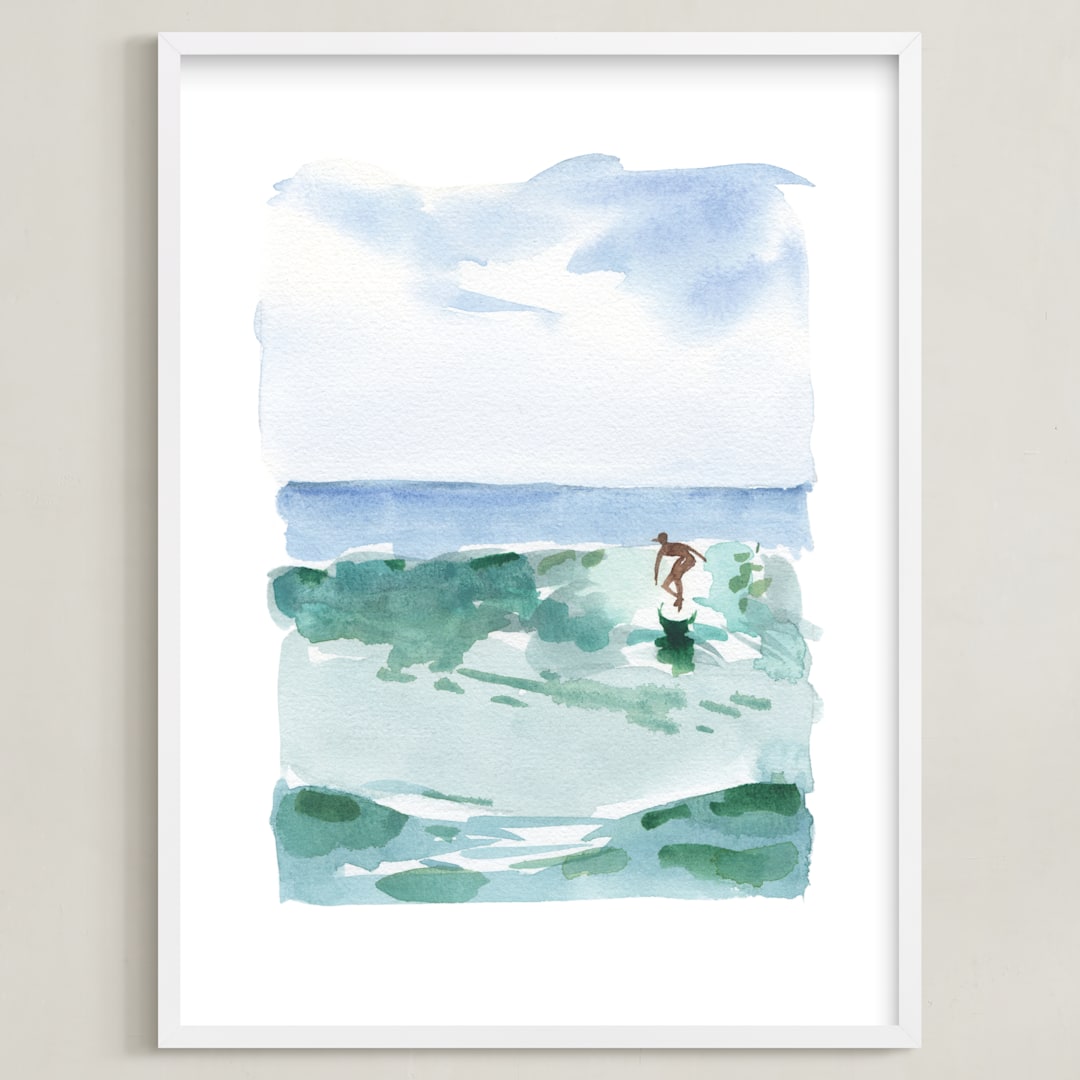 "Hang Five" - Art Print in Pacific Green by Mary Cecelia - Framed
