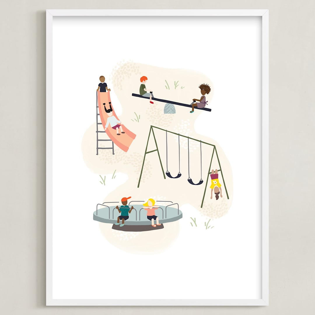 "Together" - Art Print in Playground Blue by JeAnna Casper - Framed